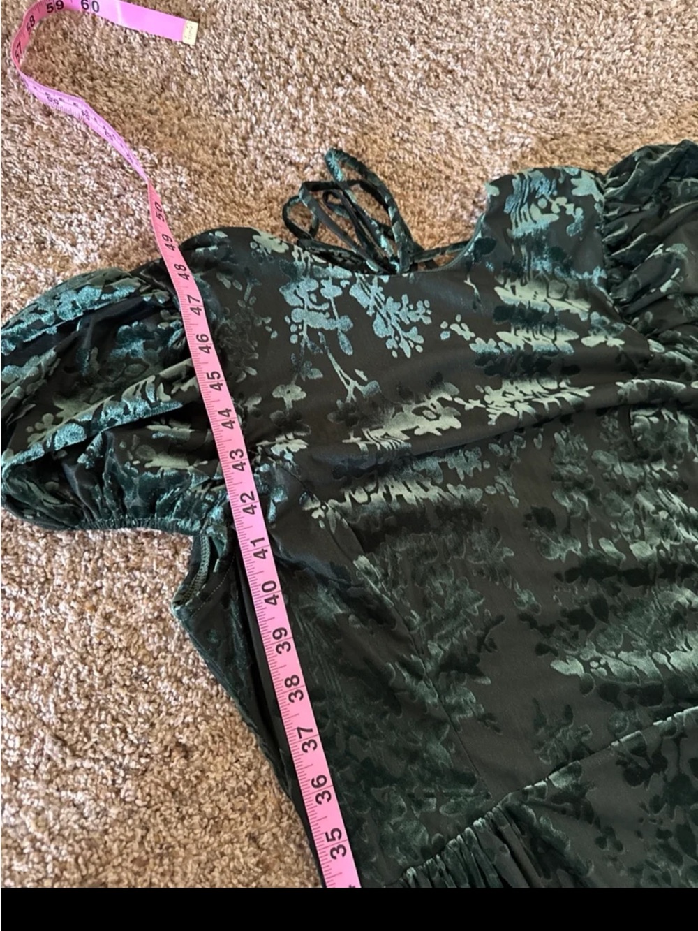 NWT Lulus Arlie Emerald Velvet Burnout Puff Sleeve Midi Dress size Large - Picture 10 of 12